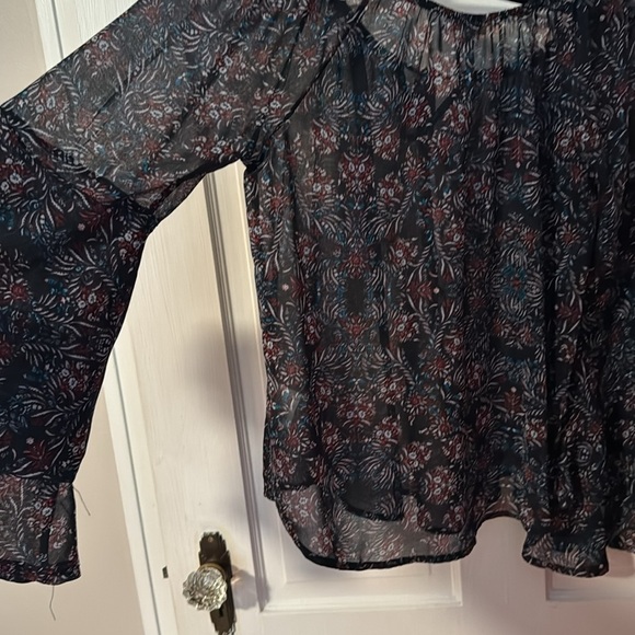 Lily White Long Sleeve Sheer Ruffled Boho Peasant Women's Top Size Small - Picture 9 of 10